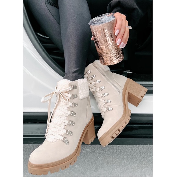 Sherpa Lace-Up Lug Sole Combat Booties - Picture 5 of 16